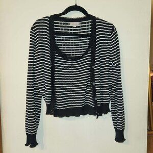 NWOT J Crew Black Stripe Cropped Pointelle Cotton Sweater Tank Set Medium